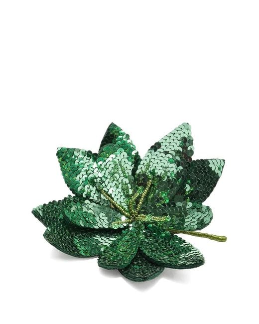 Maliparmi Green Sequin-Embellished Flower Brooch