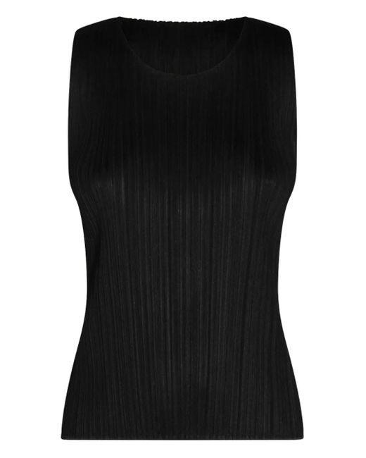 Pleats Please Issey Miyake Black Pleated Sleeveless Top
