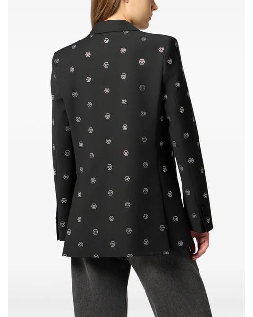 Philipp Plein Black Rhinestone-Monogram Blazer
