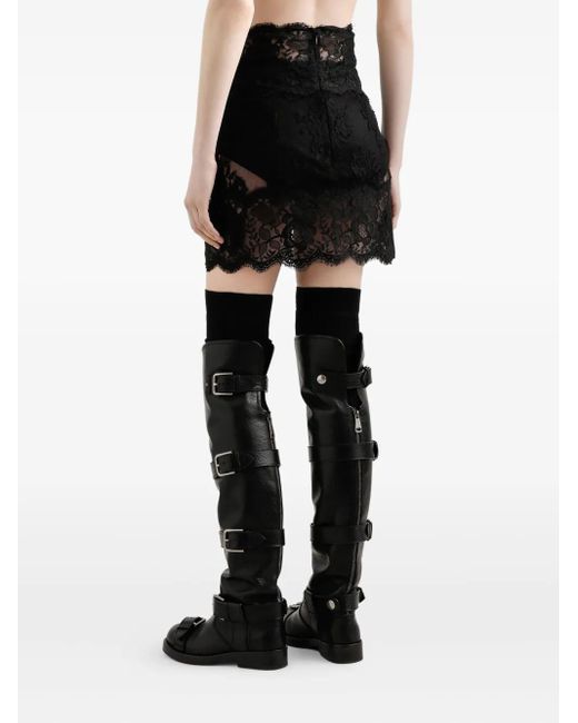 Dolce & Gabbana Mini-Rok Met Gewelfde Afwerking En Kant in het Black