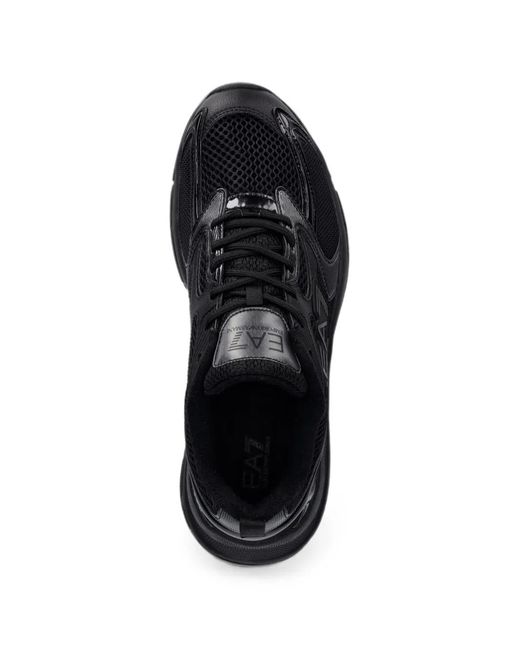 EA7 Black Mesh-Panelled Logo-Patch Sneakers
