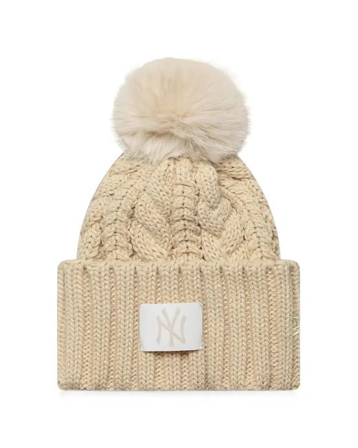 KTZ Natural New Era Wmns Cable-Knit Pompom Beanie Hat