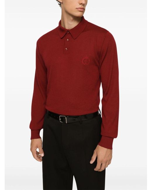 Polo con logo bordado Dolce & Gabbana de hombre de color Red