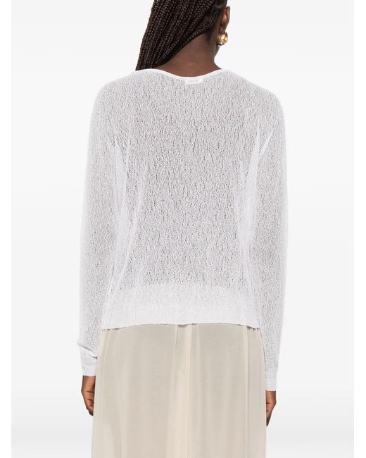 Roberto Collina White V-Neck Open-Knit Sweater