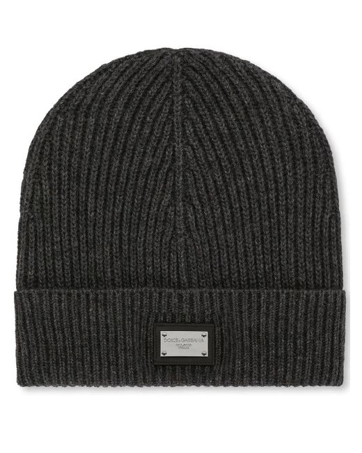 Dolce & Gabbana Beanie Mit Logo-Schild in Black für Herren