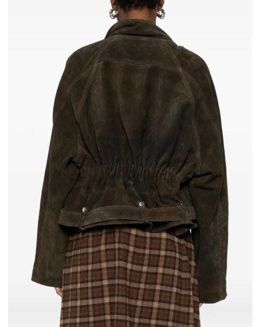 Rick Owens Brown Asymmetric Biker Jacket