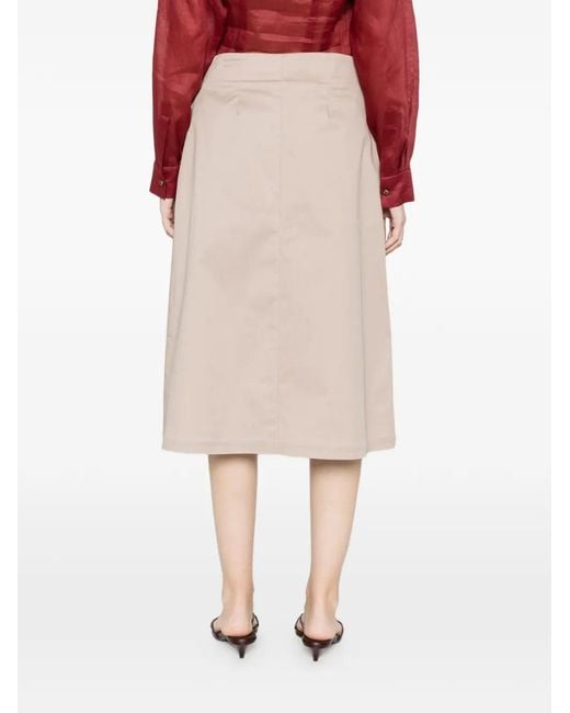 Alpha Studio Natural Pleated Midi A-Line Skirt