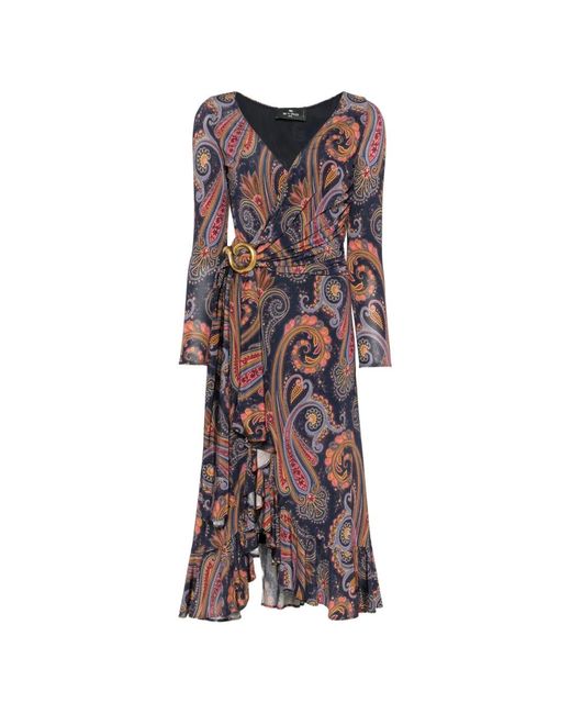 Etro Blue Paisley-Print Midi Dress
