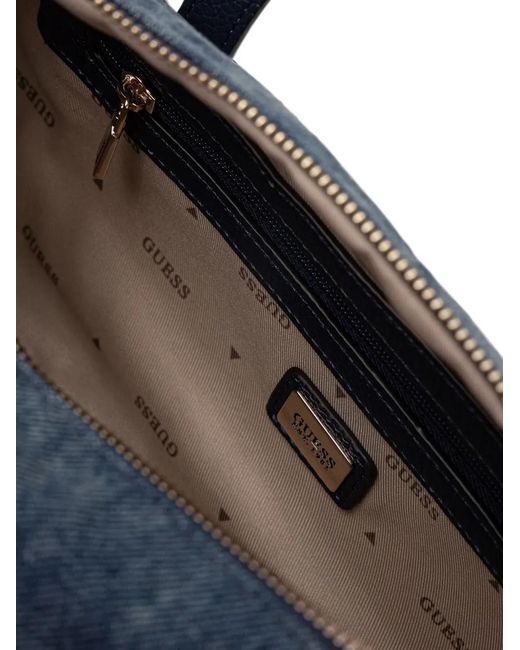 Guess Blue Logo-Plaque Bear-Charm Tote Bag