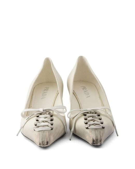 Prada White Antiqued Leather Pumps