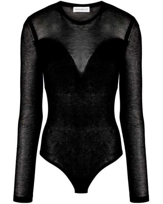 Body traslúcido con manga larga Nina Ricci de color Black