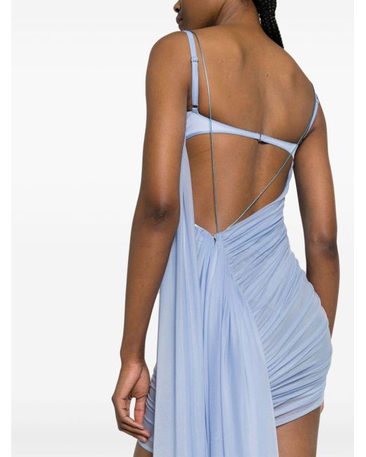 Mugler Blue Ruched Mesh Mini Dress - Women's - Cupro/polyamide/elastane