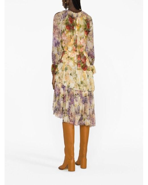 Zimmermann Brown Neutral Luminosity Floral-print Silk Midi Dress - Women's - Recycled Polyester/elastane/silk