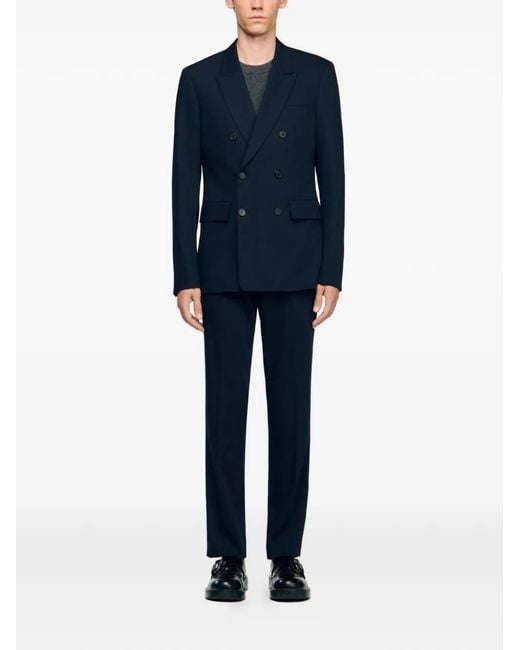 Sandro Blue Double-Breasted Suit Jacket for men