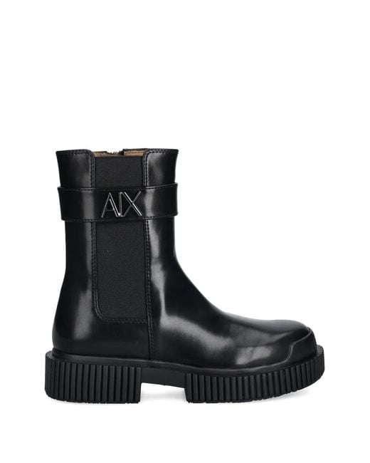 ARMANI EXCHANGE Black Logo-Plaque Boots