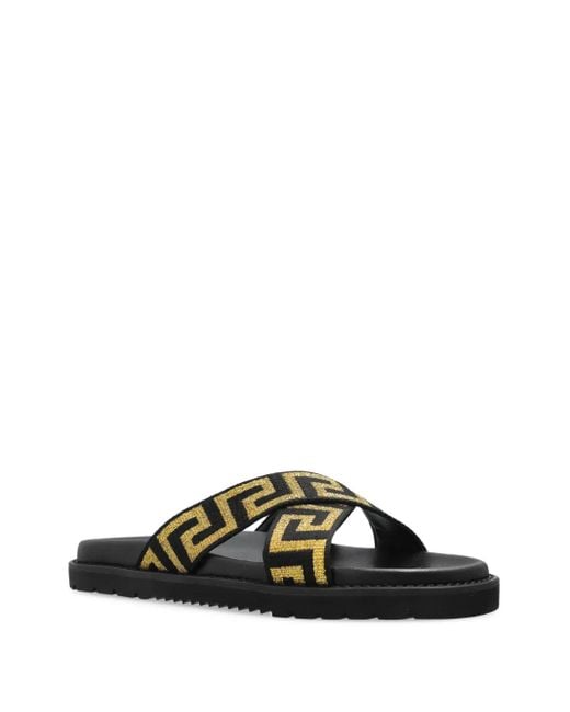 Versace Black Greca-Embellished Slides for men