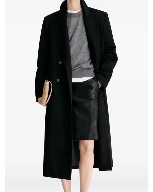 Loulou de Saison Black Double-Breasted Peak-Lapel Coat
