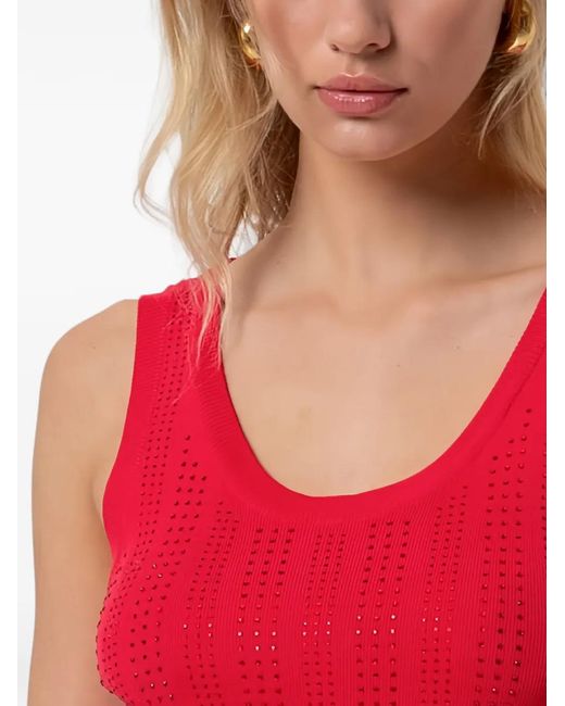 Fracomina Red Crystal-Embellished Ribbed Top