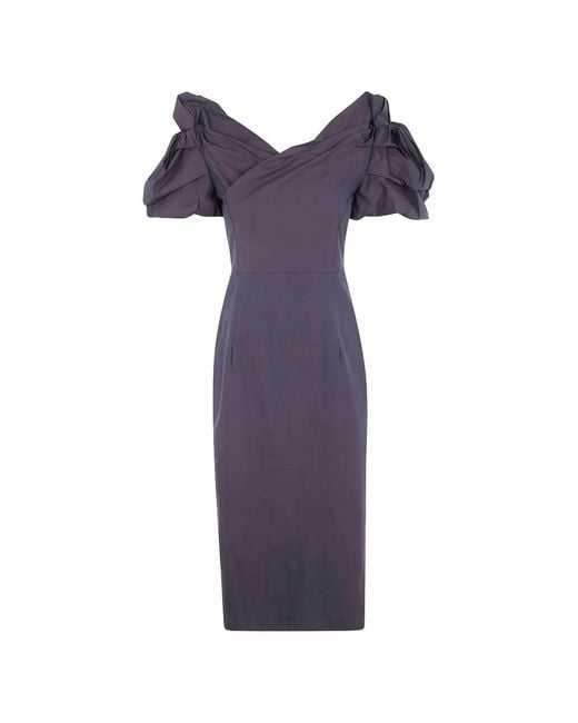Liviana Conti Purple Puffed Sleeve Dress