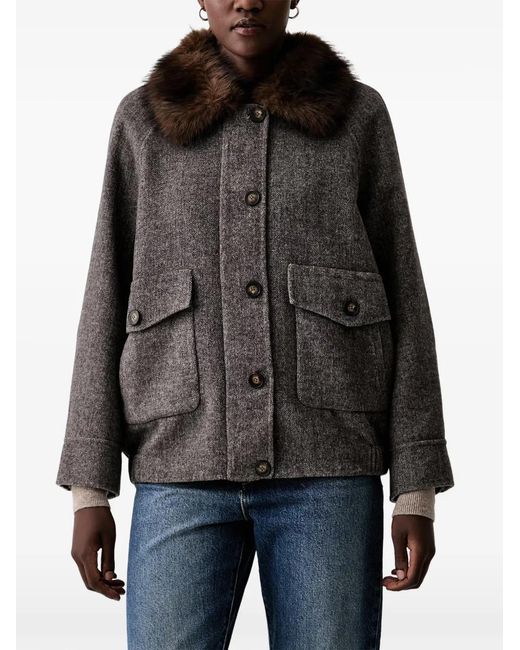 ViCOLO Black Long-Sleeve Faux-Fur-Collar Jacket
