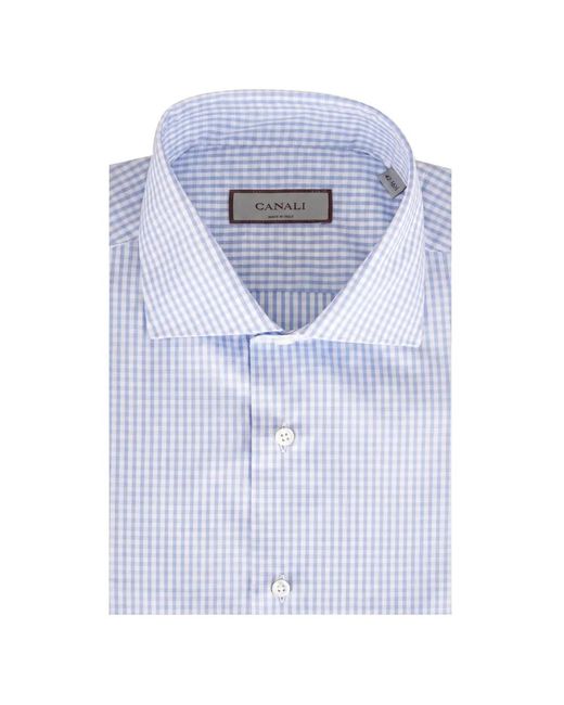 Canali Blue Gingham-Check Spread-Collar Shirt for men