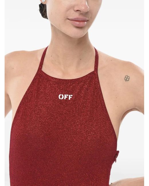 Off-White c/o Virgil Abloh Red Halter-Neck Logo-Print Mini Dress