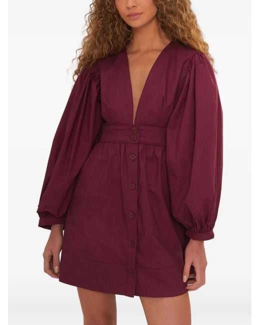 Farm Rio Purple Puff-Sleeve Mini Dress