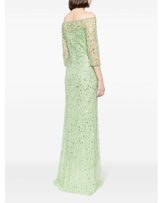 Jenny Packham Green Lantana Sequin-embellished Gown