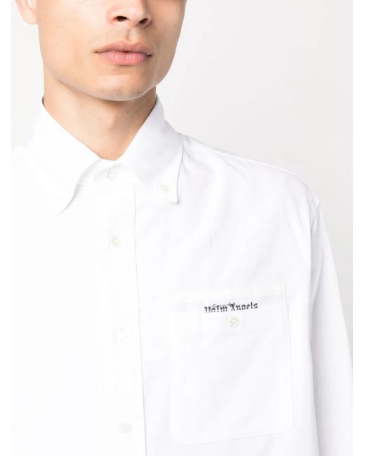 Palm Angels White Sartorial-tape Cotton Shirt for men