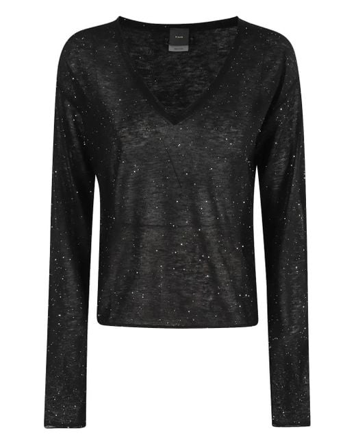 Pinko Black Pullover mit V-Ausschnitt im Glitter-Look