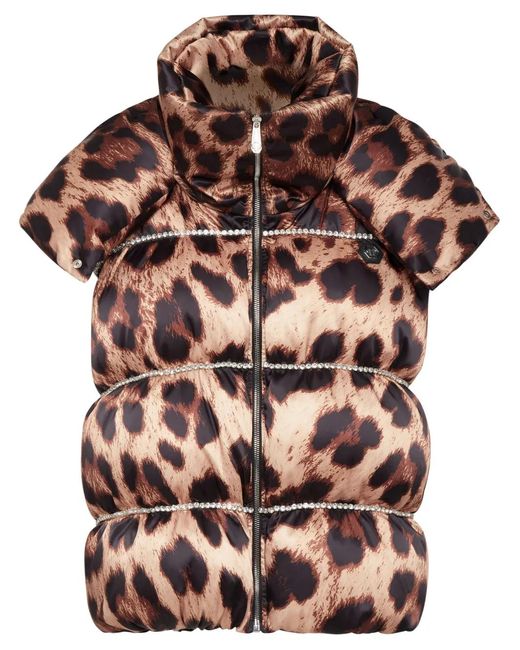 Philipp Plein Natural Leopard-Print Quilted Down Gilet