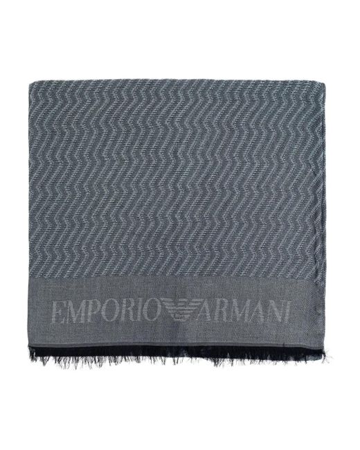 Emporio Armani Gray Zigzag-Pattern Scarf for men