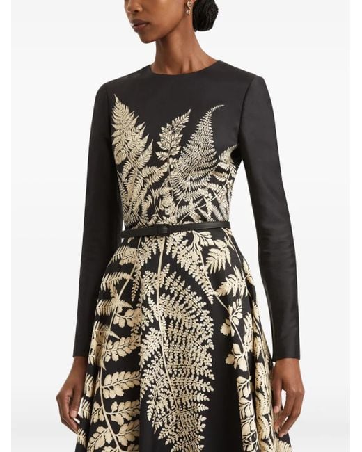 Oscar de la Renta プリント ベルテッドミディドレス Black