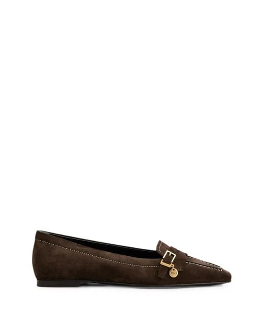 Tod's Brown Buckle-Detail Contrast-Stitch Loafers