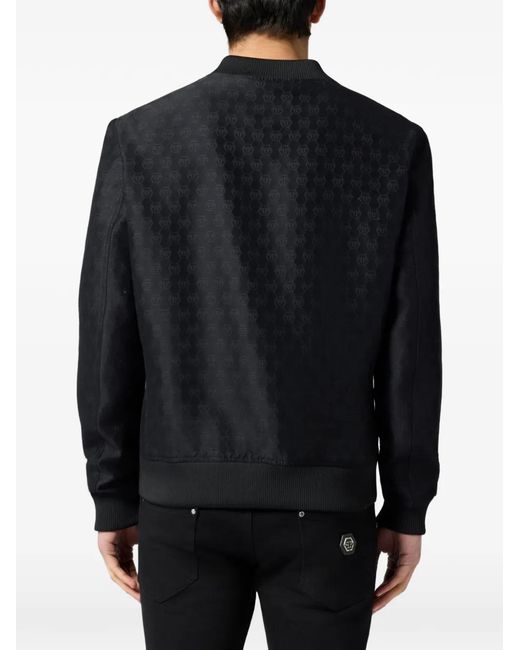 Philipp Plein Black Jacquard Monogram Bomber Jacket for men