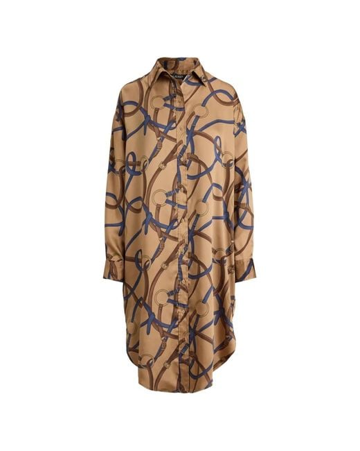 Ralph Lauren Natural Belting-Print Twill Midi Shirt Dress