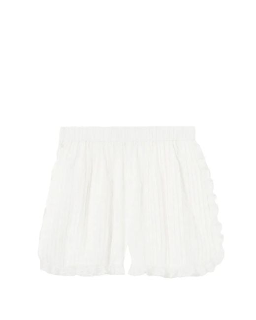 Claudie Pierlot White Lace-Trim Pleated Shorts