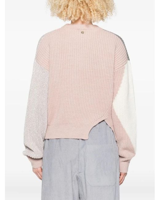Liu Jo White Geometric Pattern Wool-Blend Sweater