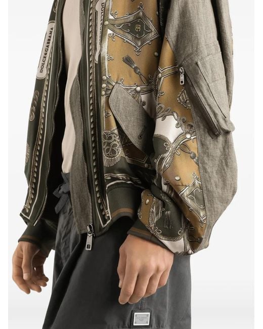 Dolce & Gabbana Green Cargo-Print Oversized Twill Bomber Jacket for men