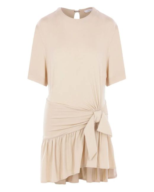 Rabanne Natural Tie-Detail Ruffle Dress