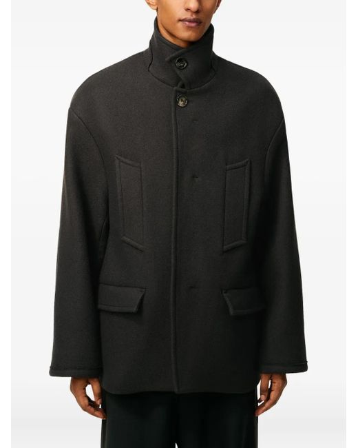 AMI Black Structured Coat With High Collar And Button Closure for men