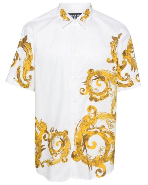 Versace Metallic Watercolor Couture-print Cotton Shirt for men