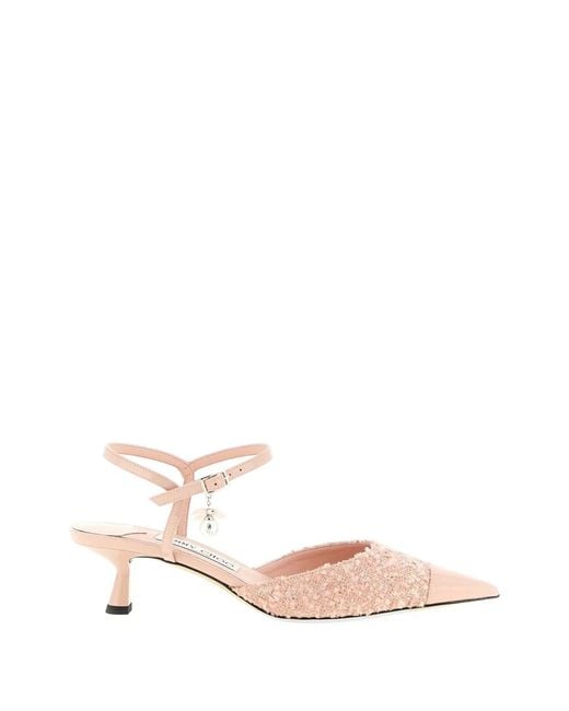 Jimmy Choo Pink Pearl-Pendant Slingback Pumps