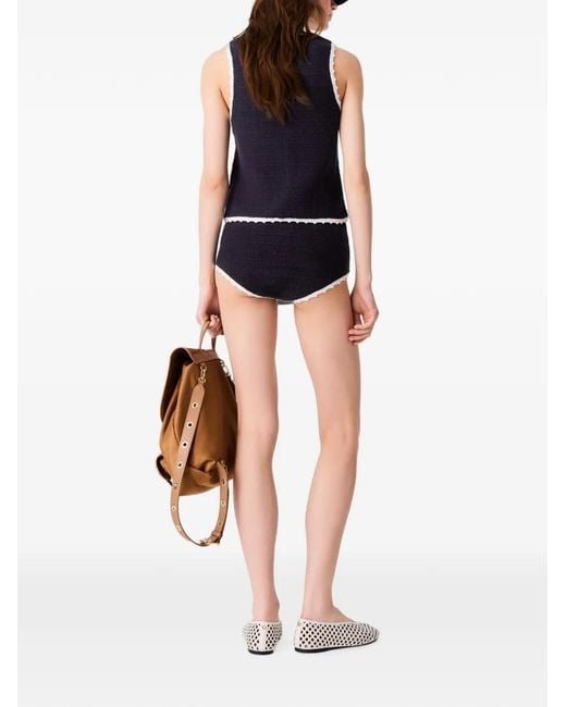 Maje Blue Warp Knit Briefs With Crochet