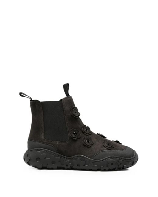 CECILIE BAHNSEN Black Floral-Appliqué Suede Ankle Boots