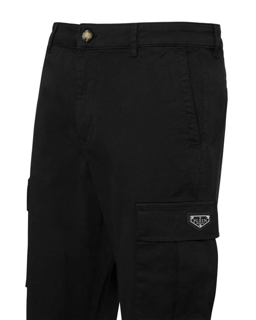 Philipp Plein Black Logo Patch Cargo Trousers for men