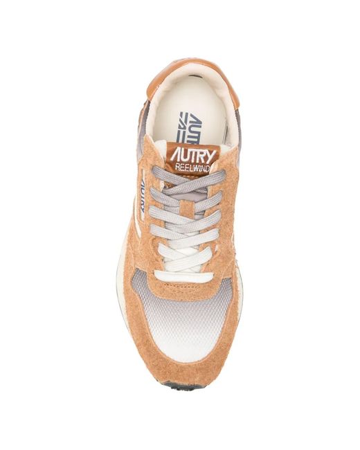Autry Brown Reelwind Suede-Panel Sneakers