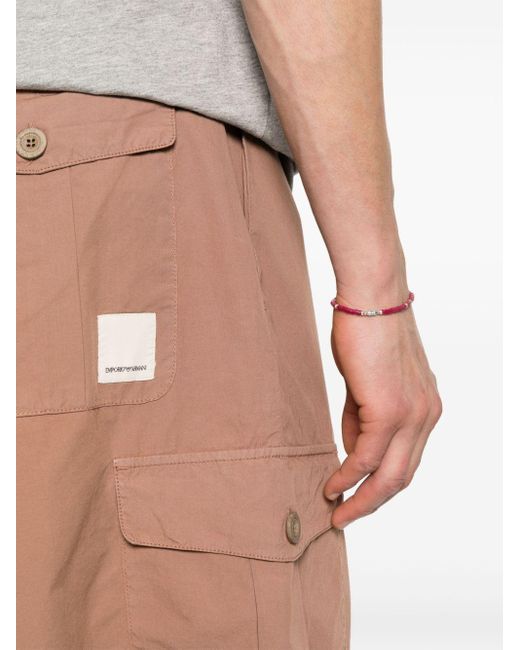 Emporio Armani Brown Pleat-detail Cotton Cargo Shorts for men