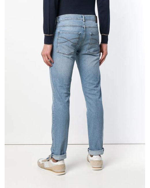 Brunello Cucinelli Blue Skinny Low Rise Jeans for men