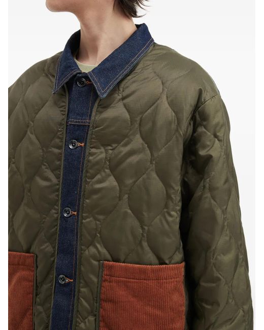 AFTERMATHS Green Quilted Panelled Jacket for men